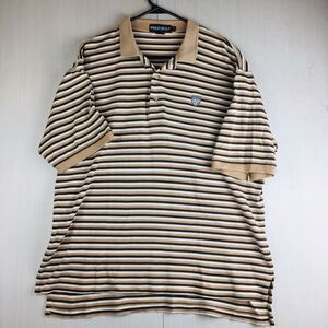 POLO GOLF RALPH LAUREN Men Brown Striped Short Sleeve Polo 100% Cotton Shirt XL